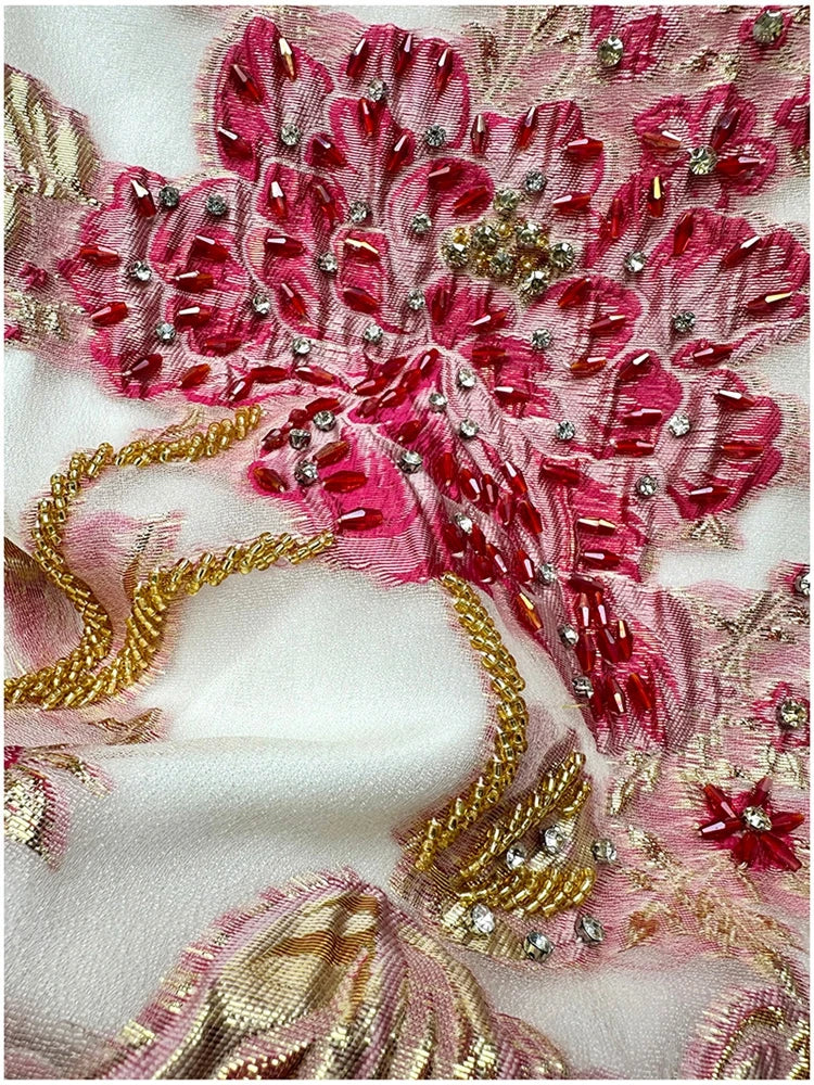 Women's Luxury Organza Embroidery Beaded A-Line Dress — French Elegant Style