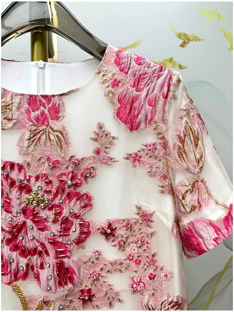 Women's Luxury Organza Embroidery Beaded A-Line Dress — French Elegant Style