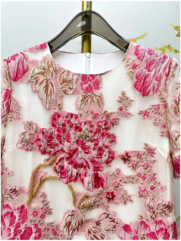 Women's Luxury Organza Embroidery Beaded A-Line Dress — French Elegant Style