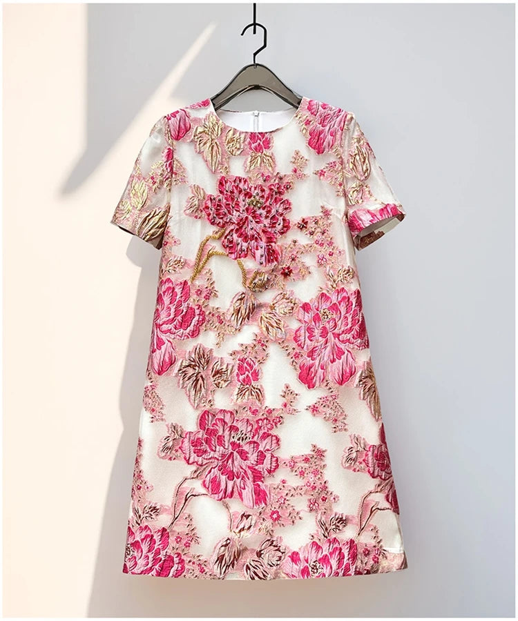 Women's Luxury Organza Embroidery Beaded A-Line Dress — French Elegant Style