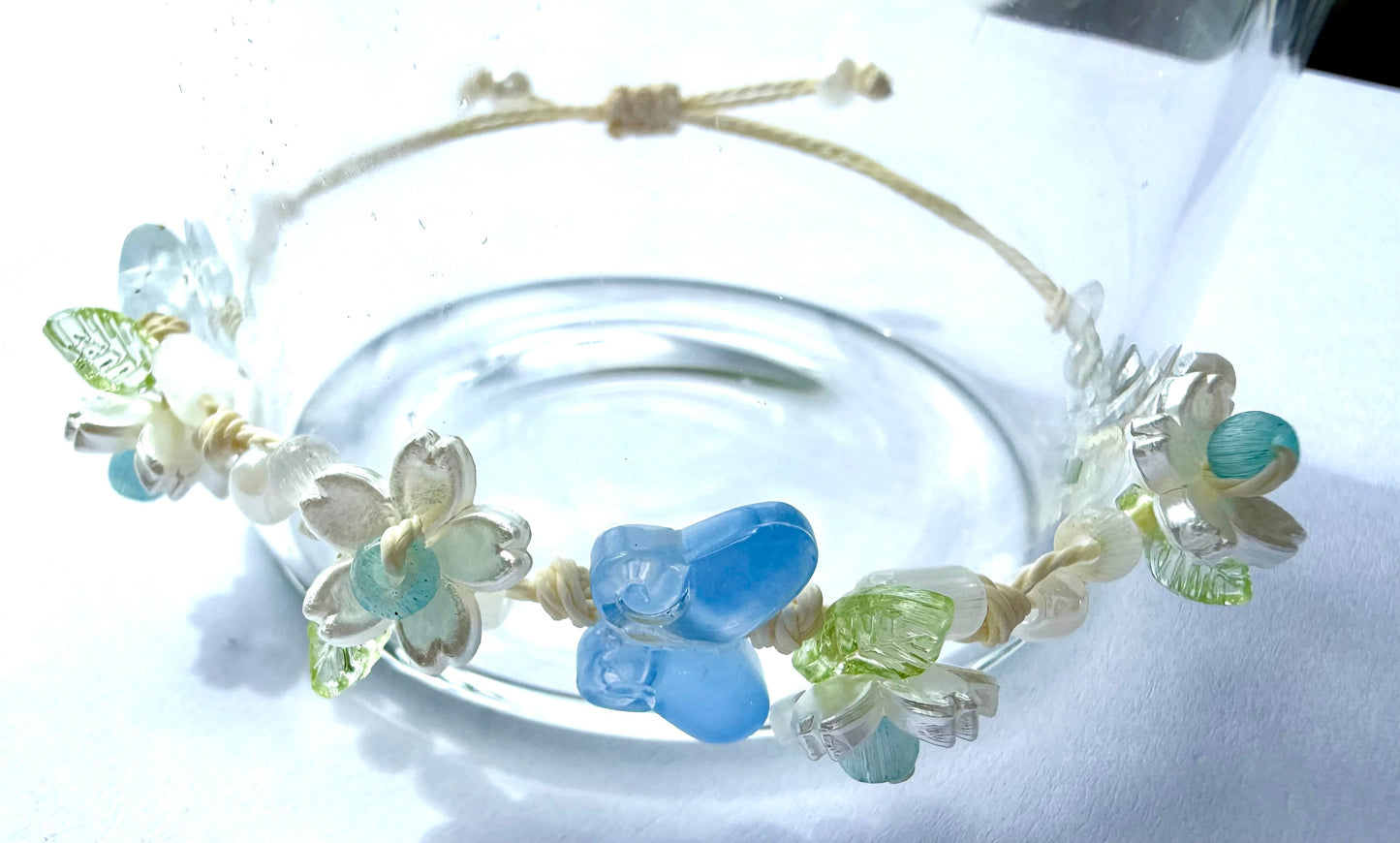 Blue Butterfly Apricot Blossom Bracelet