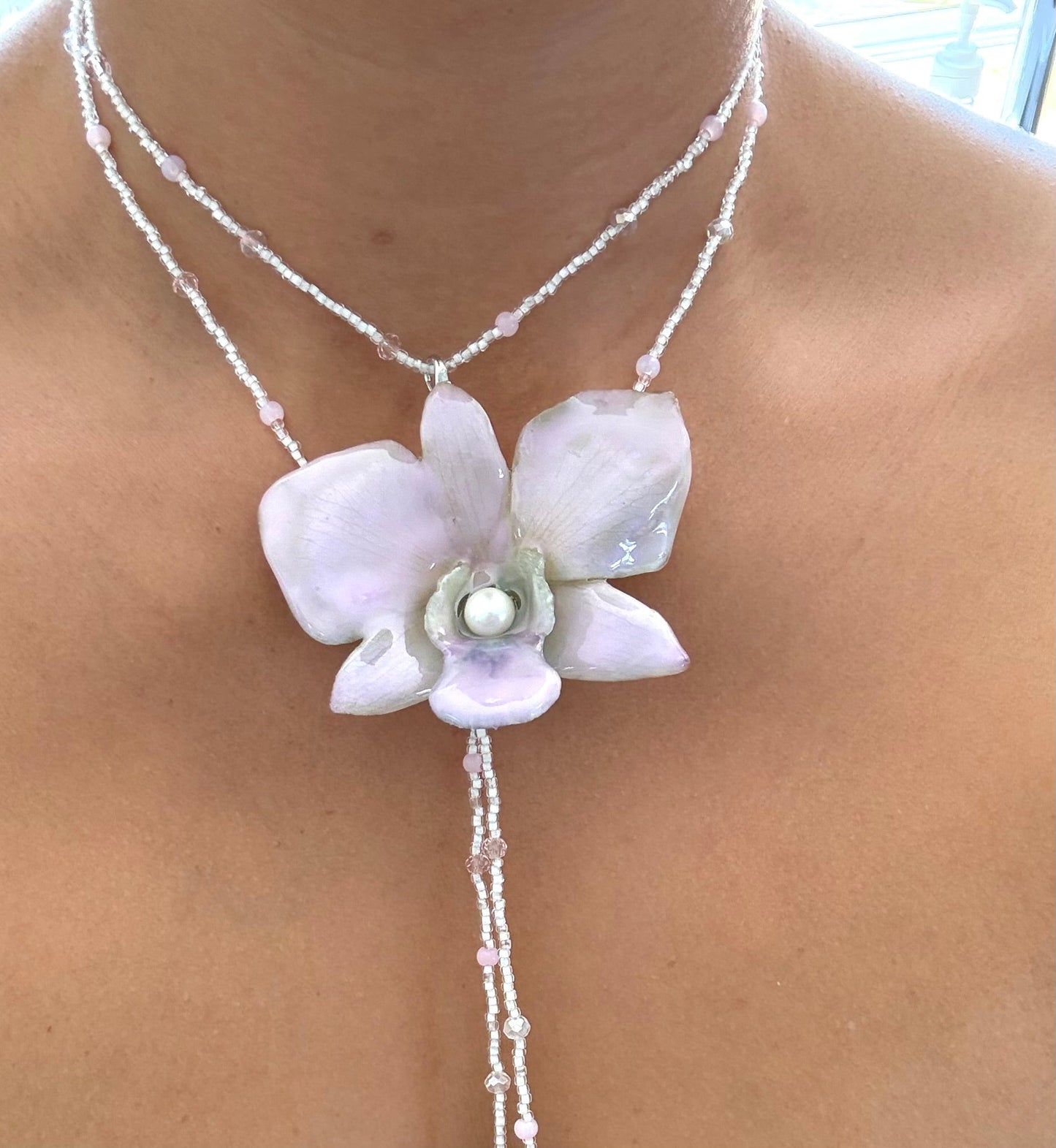 Handmade Blush Pink Orchid Necklace