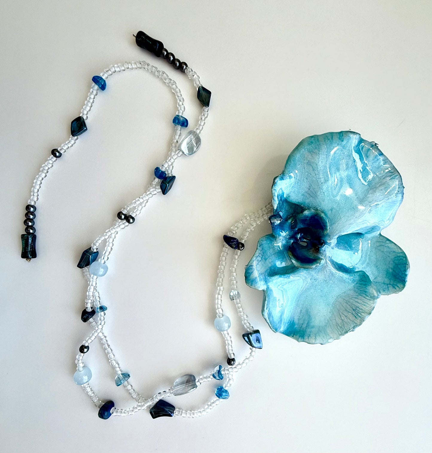 HandMade Aqua Blue Orchid Necklace