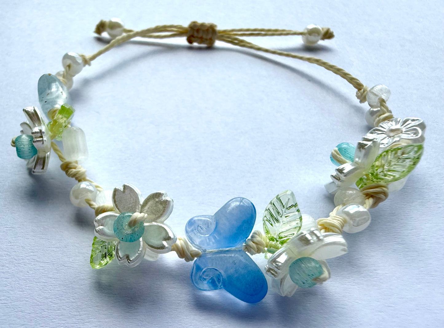 Blue Butterfly Apricot Blossom Bracelet