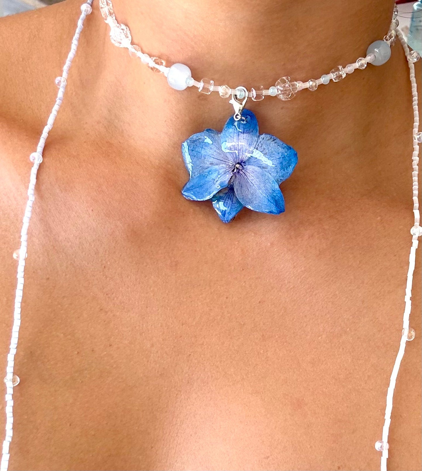 Handmade Blue Orchid Necklace