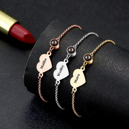 Personalisiertes Foto-Projektions-Herz-Zirkon-Charm-Armband