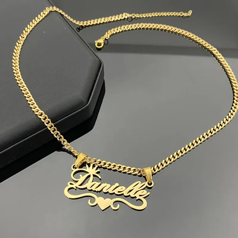 CE Certified Stainless Steel Personalized Customization Name 18K Gold-plated Pendant Necklace Women Party Gift Jewelry