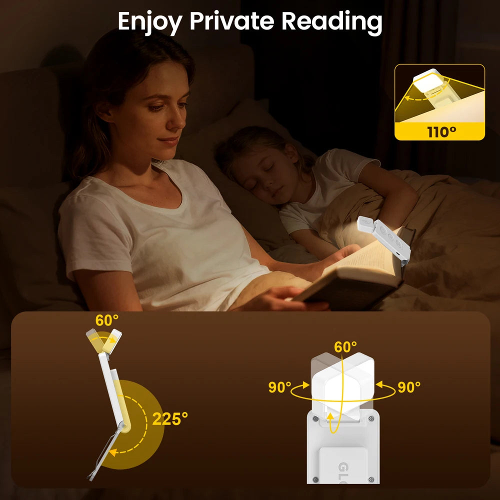 12 LED Rechargeable Book Light 5 Colors 5 Brightness Levels Mini Reading Clip on Book Light Bookmark