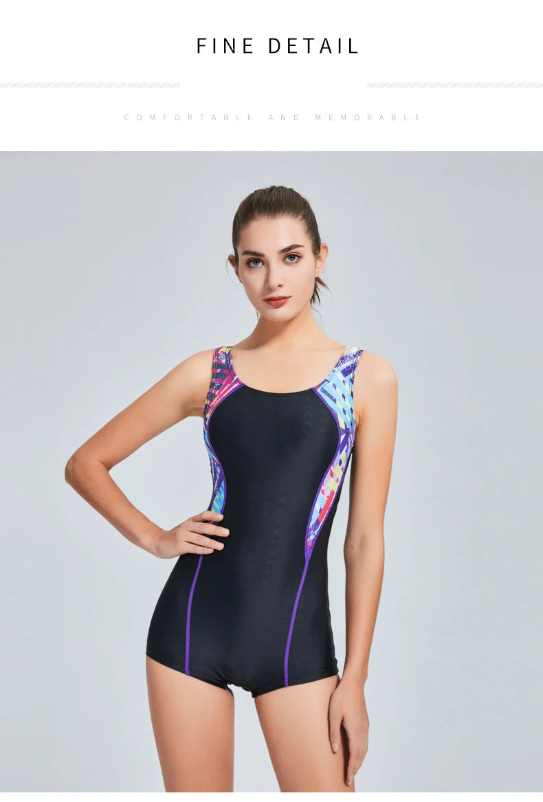 2022 Breathable Swimming Suit for Women Swimsuit Sports One Piece Bathing Suit Swimwear Women Padded Bodysuit with Boxer Shorts