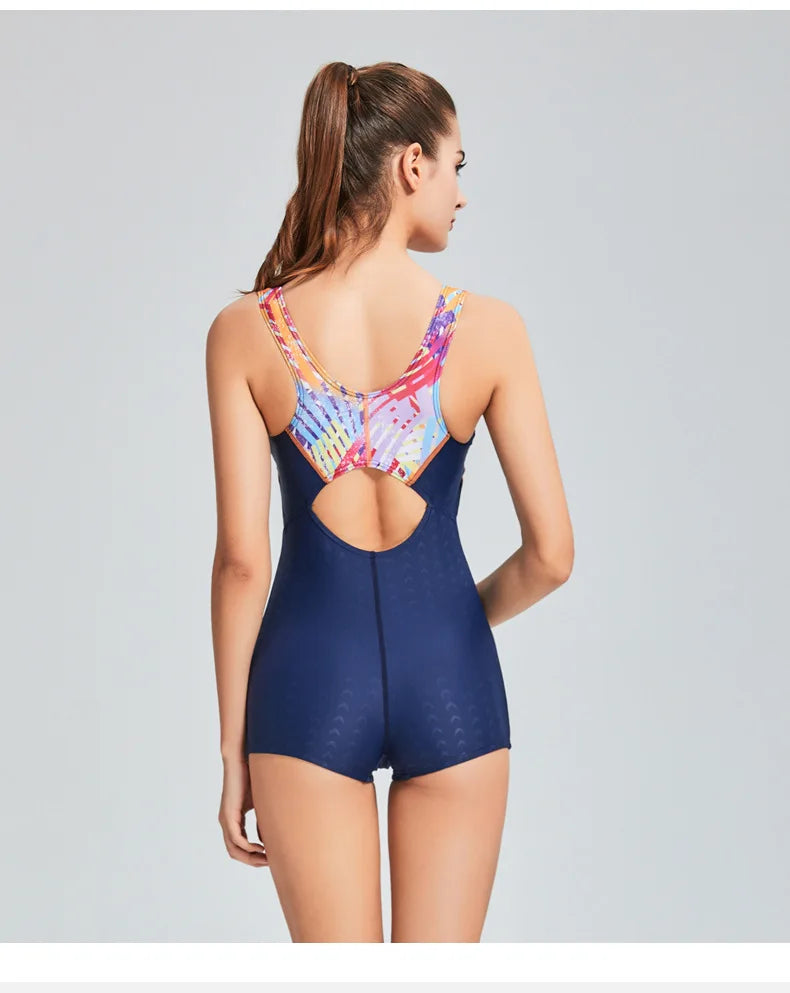 2022 Breathable Swimming Suit for Women Swimsuit Sports One Piece Bathing Suit Swimwear Women Padded Bodysuit with Boxer Shorts