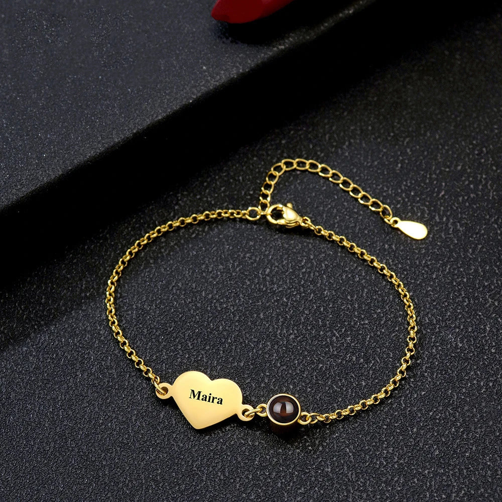 Personalized Photo Projection Heart Zircon Charm Bracelet