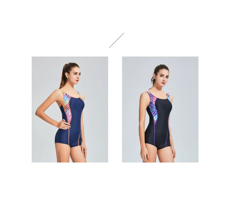 2022 Breathable Swimming Suit for Women Swimsuit Sports One Piece Bathing Suit Swimwear Women Padded Bodysuit with Boxer Shorts