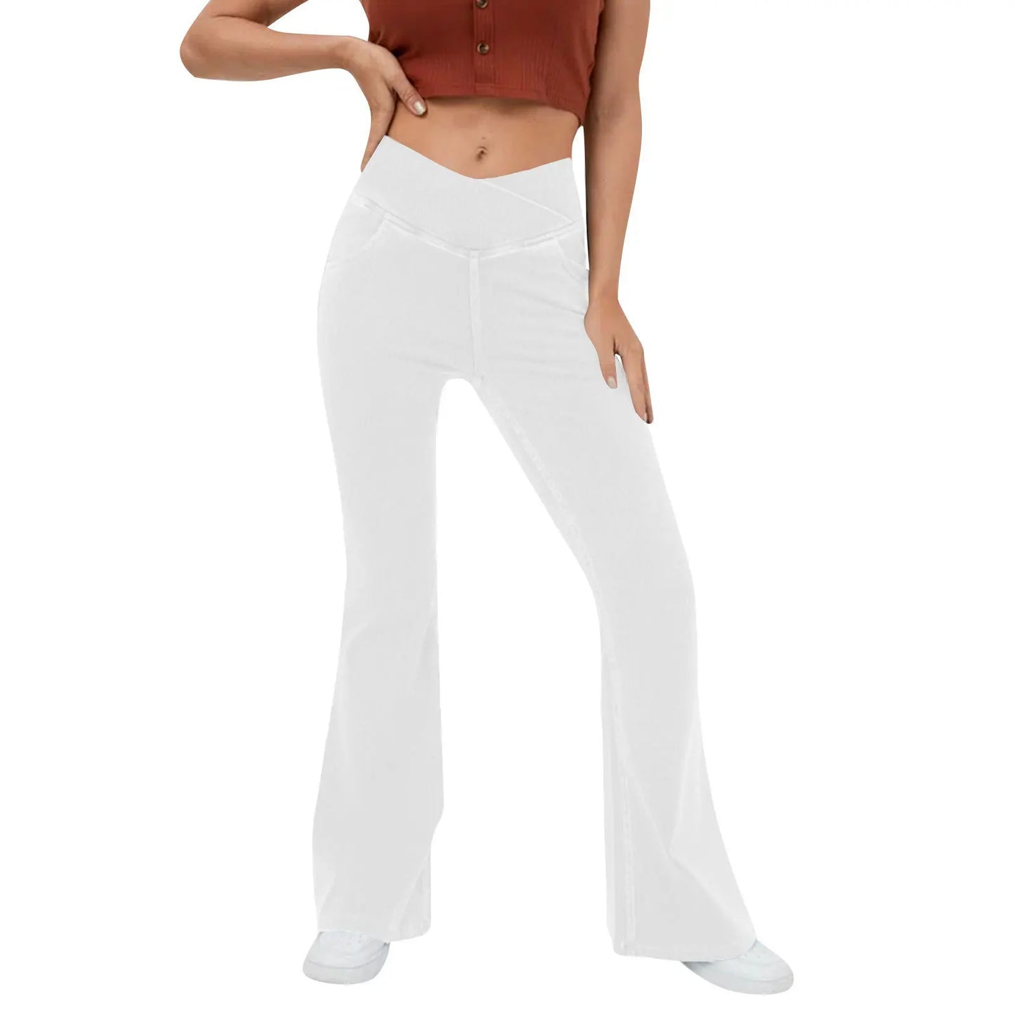 Women's High Waist Super Flare Jeans — Stretchy Knit Casual Pants