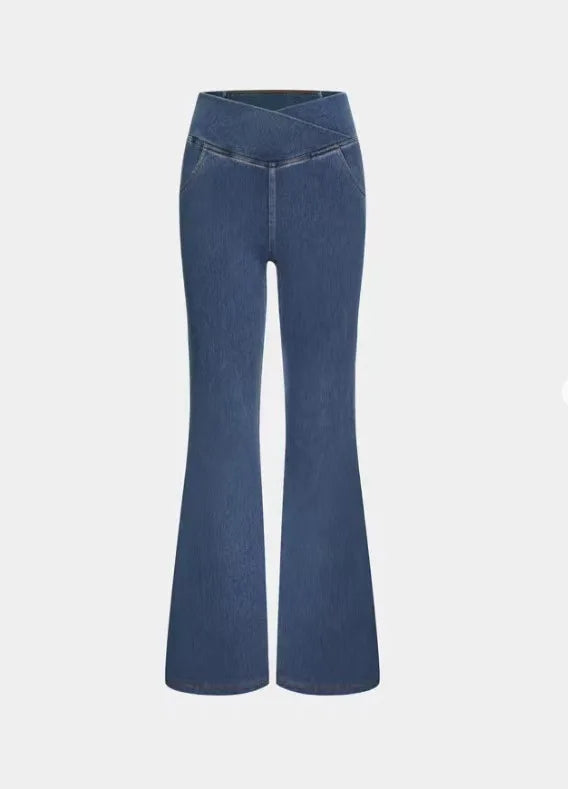 Women's High Waist Super Flare Jeans — Stretchy Knit Casual Pants