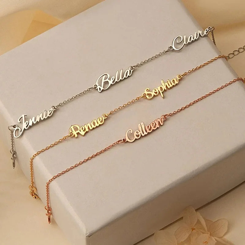 Personalized Custom Name Bracelet | Dainty Script Multi-Name 18K Gold Stainless Steel