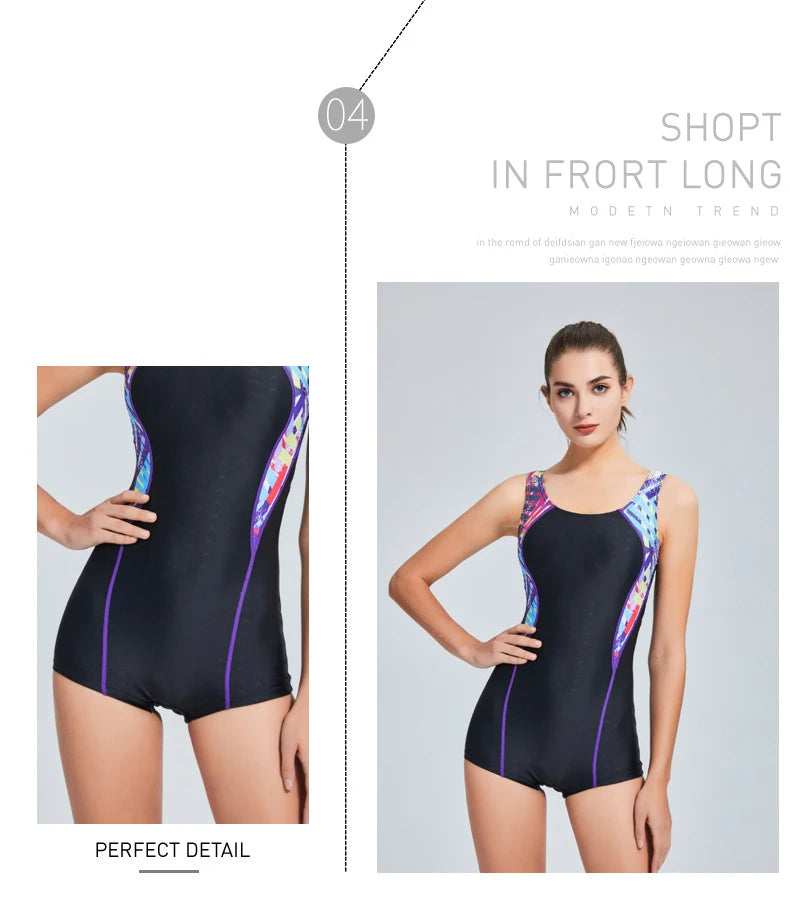2022 Breathable Swimming Suit for Women Swimsuit Sports One Piece Bathing Suit Swimwear Women Padded Bodysuit with Boxer Shorts