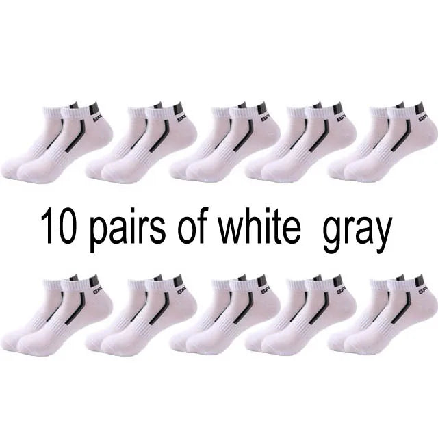 Men's Ankle Socks 10 Pairs — Breathable Cotton Athletic Low Cut Socks (Size 38–48)