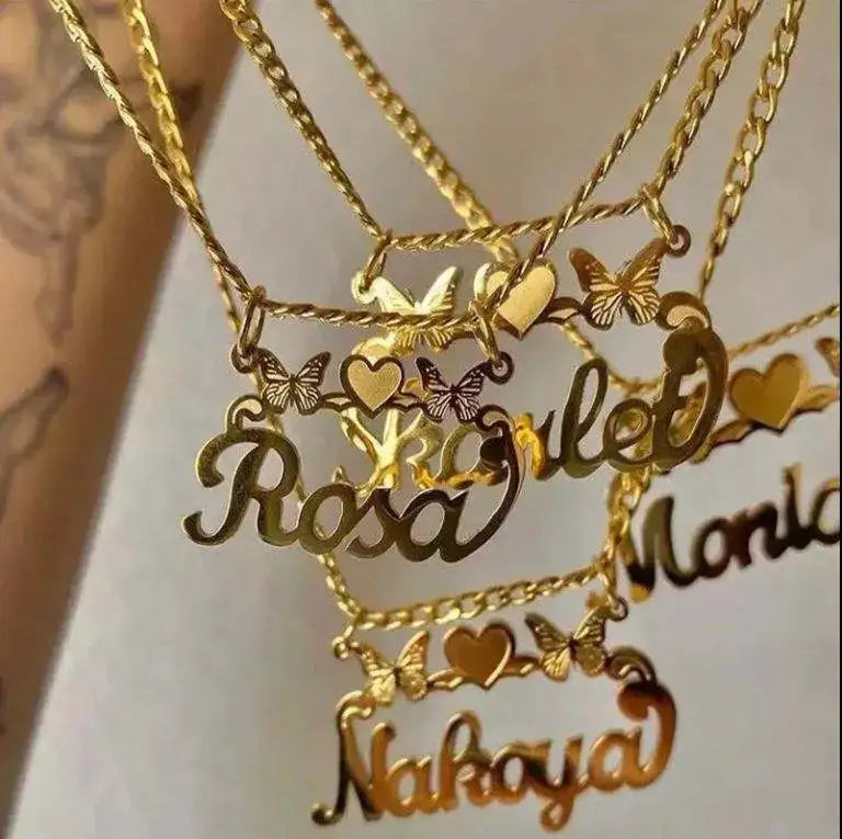 CE Certified Stainless Steel Personalized Customization Name 18K Gold-plated Pendant Necklace Women Party Gift Jewelry