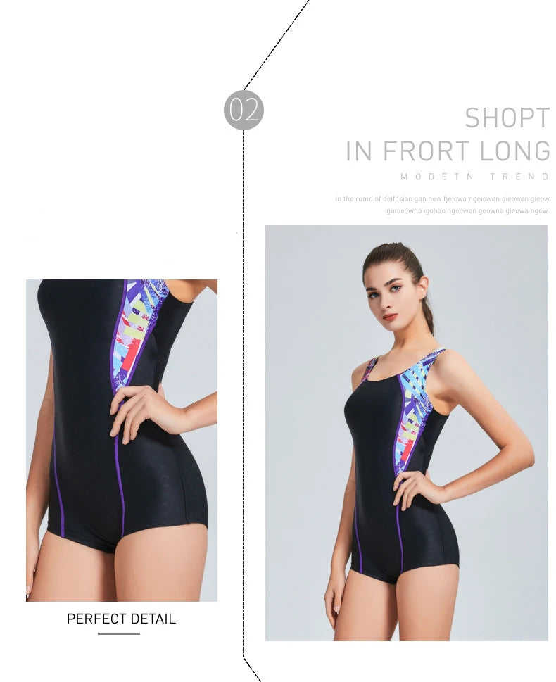 2022 Breathable Swimming Suit for Women Swimsuit Sports One Piece Bathing Suit Swimwear Women Padded Bodysuit with Boxer Shorts