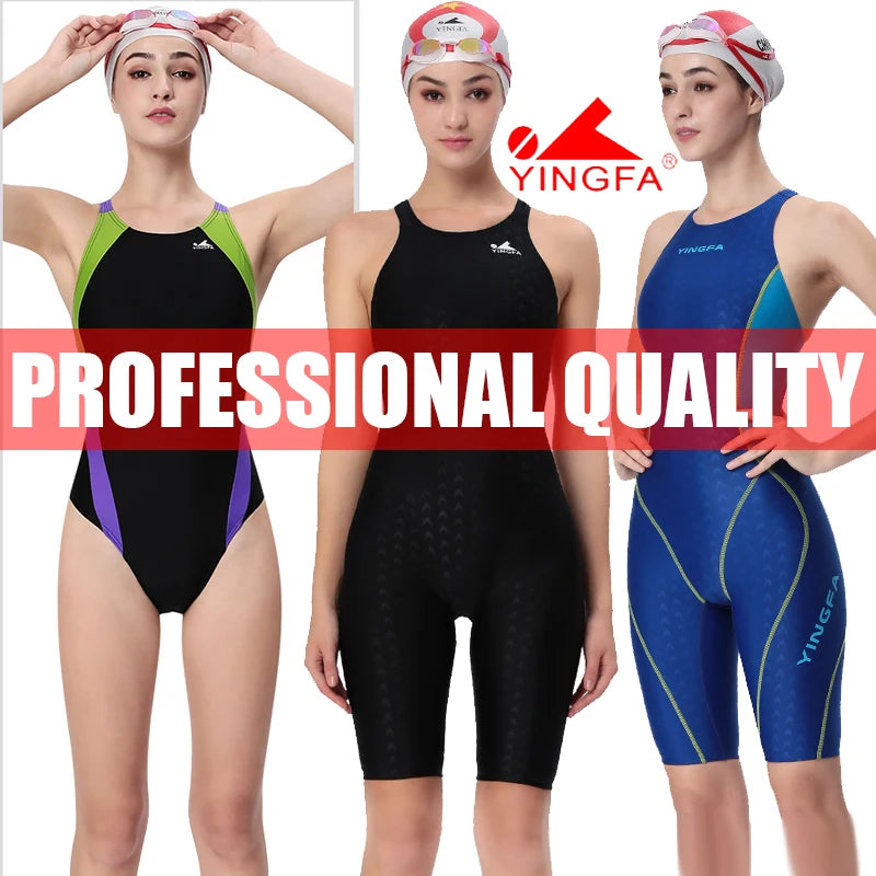 YINGFA WOMEN'S GIRL‘S COMPETITION TRAINING RACING PROFESSIONAL KNEESKIN SWIMWEARS SWIMSUITS ALL SIZE FINA APPROVED # 925 937 921