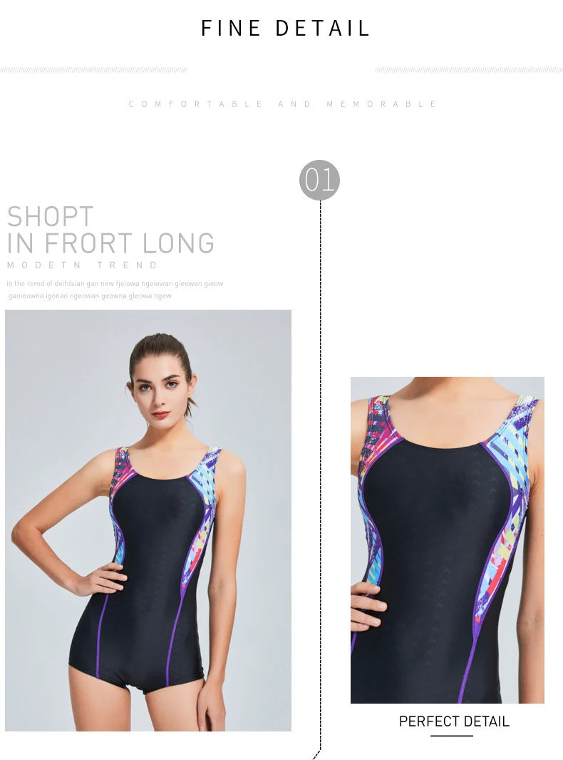 2022 Breathable Swimming Suit for Women Swimsuit Sports One Piece Bathing Suit Swimwear Women Padded Bodysuit with Boxer Shorts