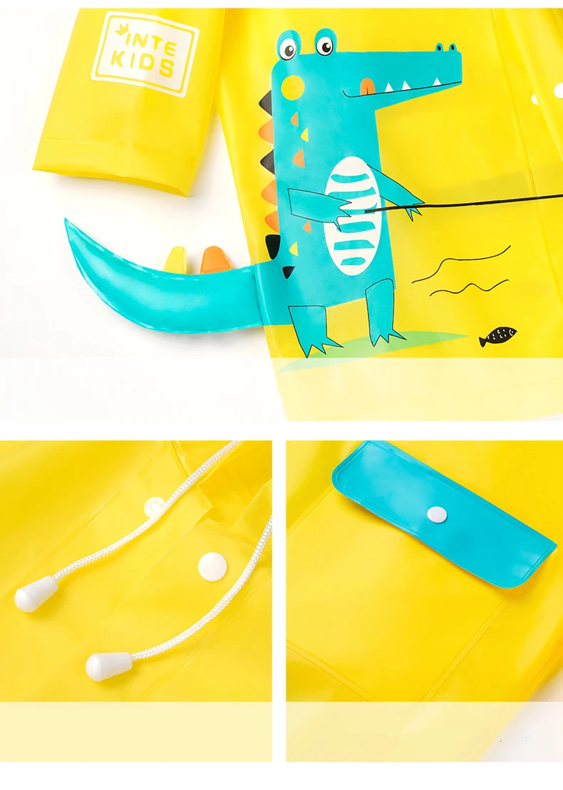 Kids Cartoon Raincoat — Dinosaur & Unicorn Waterproof Poncho