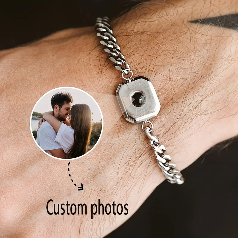 Personalized Custom Photo Projection Bracelet — CE Certified Stainless Steel Square Design