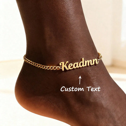 Personalisierte Fußkette mit kubanischem Glieder-Design und Wunschnamen | 18K Gold PVD Edelstahl Strand-Schmuck