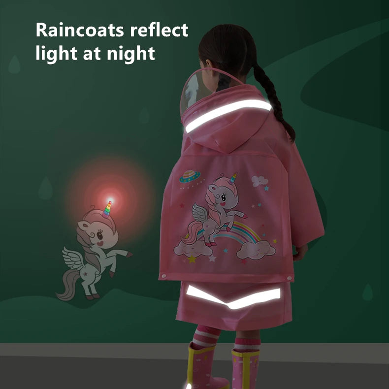 Kids Cartoon Raincoat — Dinosaur & Unicorn Waterproof Poncho