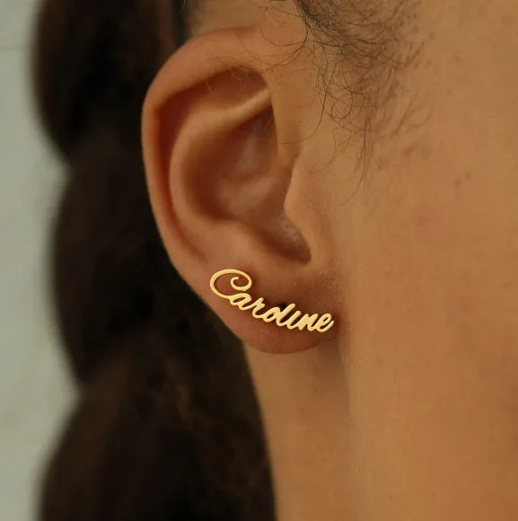 CE Certification Fashion Custom Name Women's Party Stainless Steel PVD Gold Plated Stud Earrings