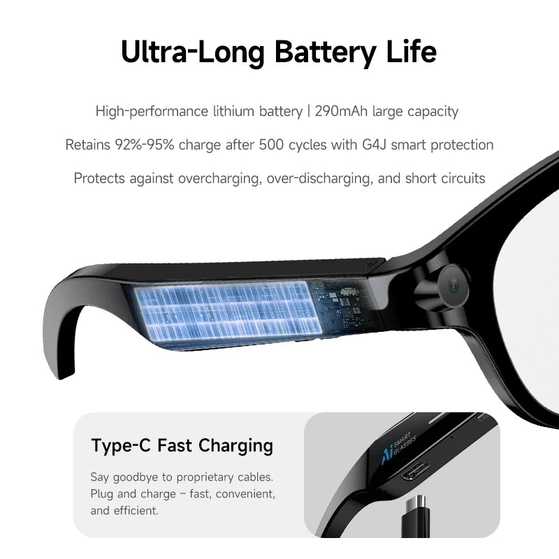 Smart Glasses with AI Translation & Camera – Bluetooth Calling, UV400