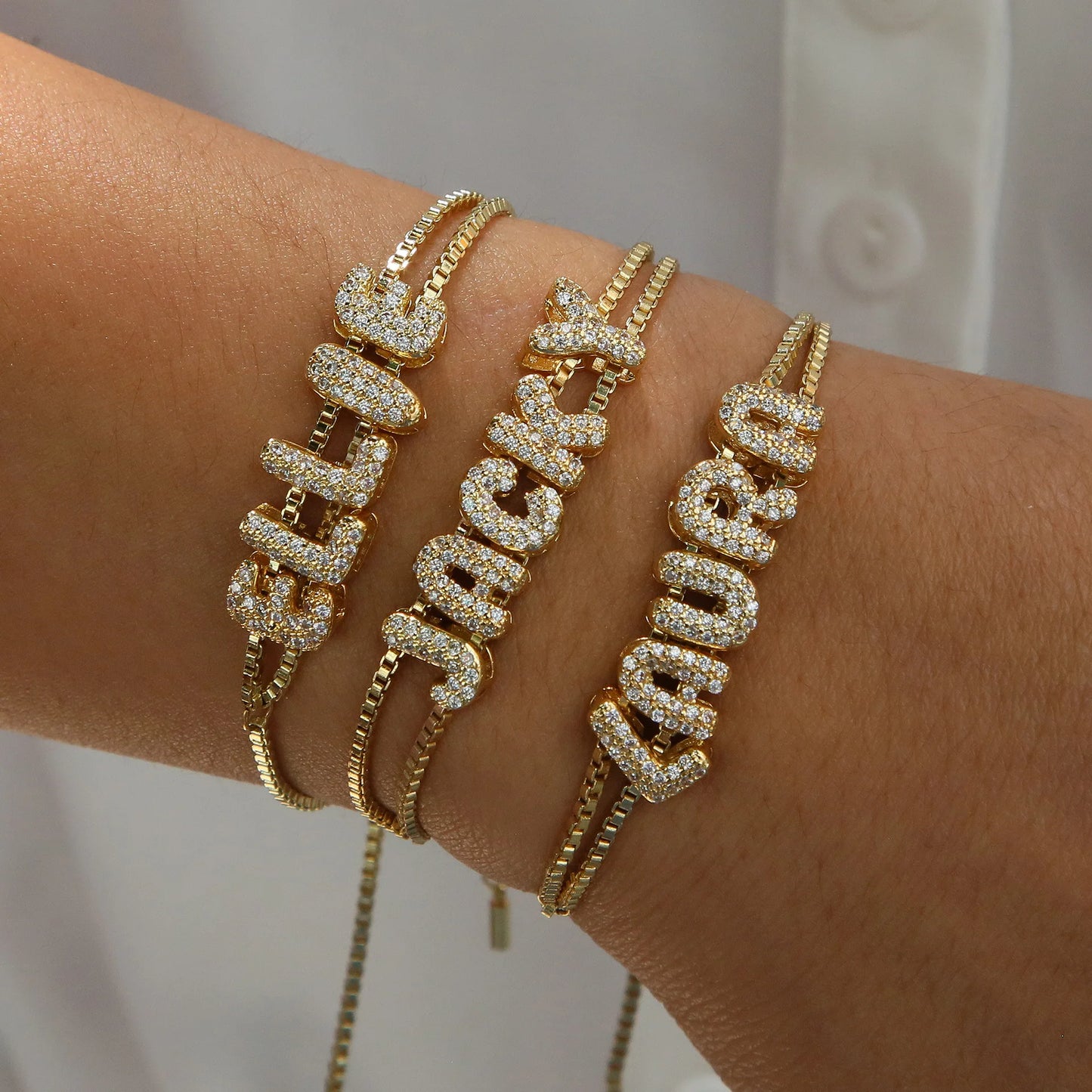 Personalized 18K Gold Plated Name Bracelet — Custom CZ Letter Slider Bracelet