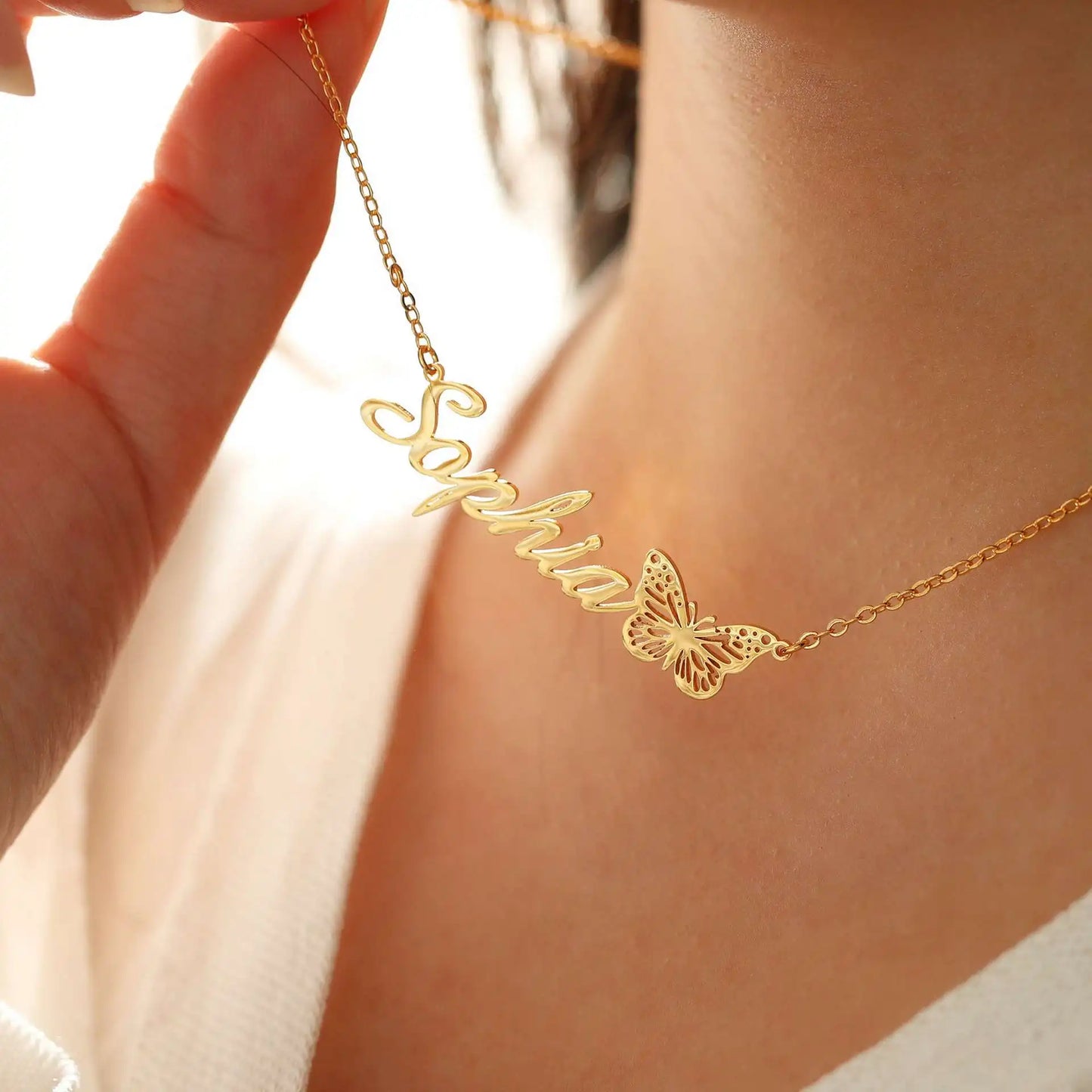Personalized Custom Name Butterfly Pendant Necklace | CE Certified 18K Gold Stainless Steel