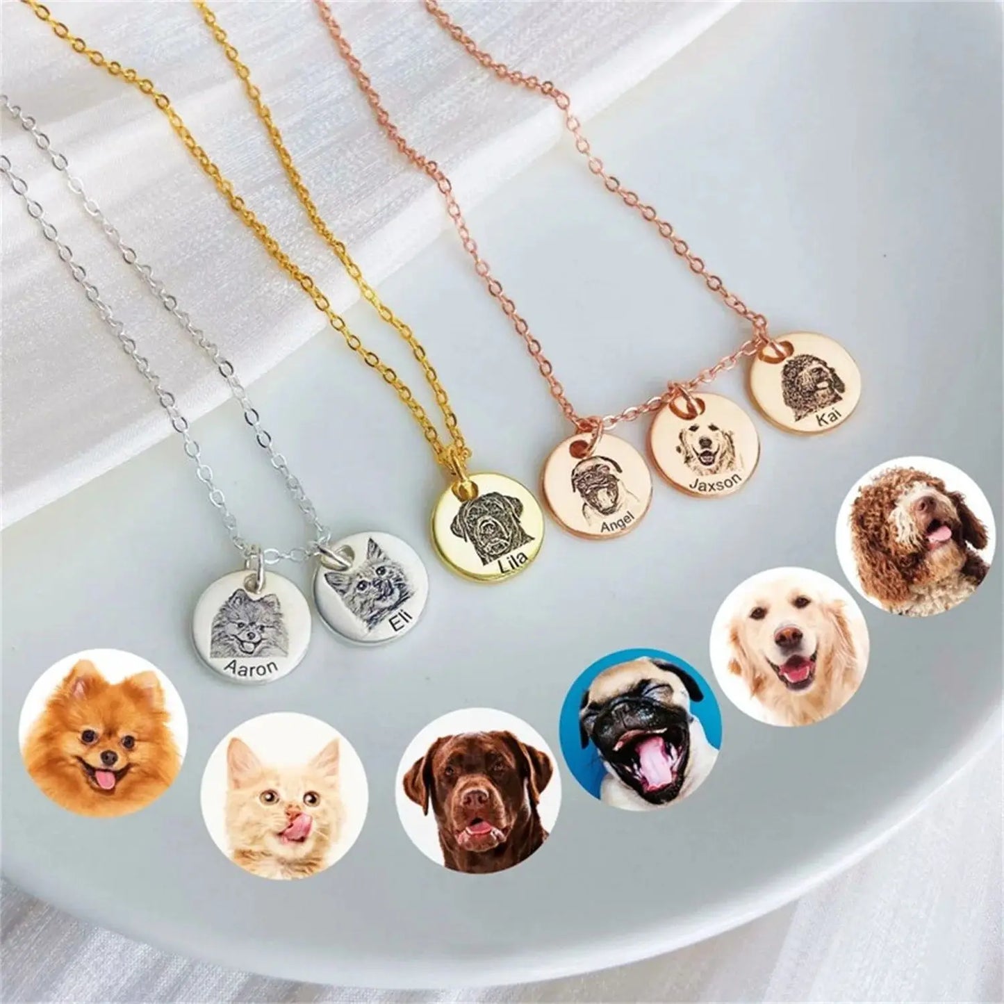 Personalized Pet Portrait Necklace — Custom Engraved Disc Pendant for Dog & Cat Lovers