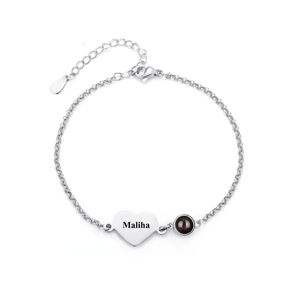 Personalized Photo Projection Heart Zircon Charm Bracelet