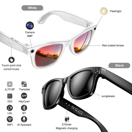Smart Glasses with 8MP Camera & AI Translation – 1080P, WiFi, IP65 | GS4 MAX