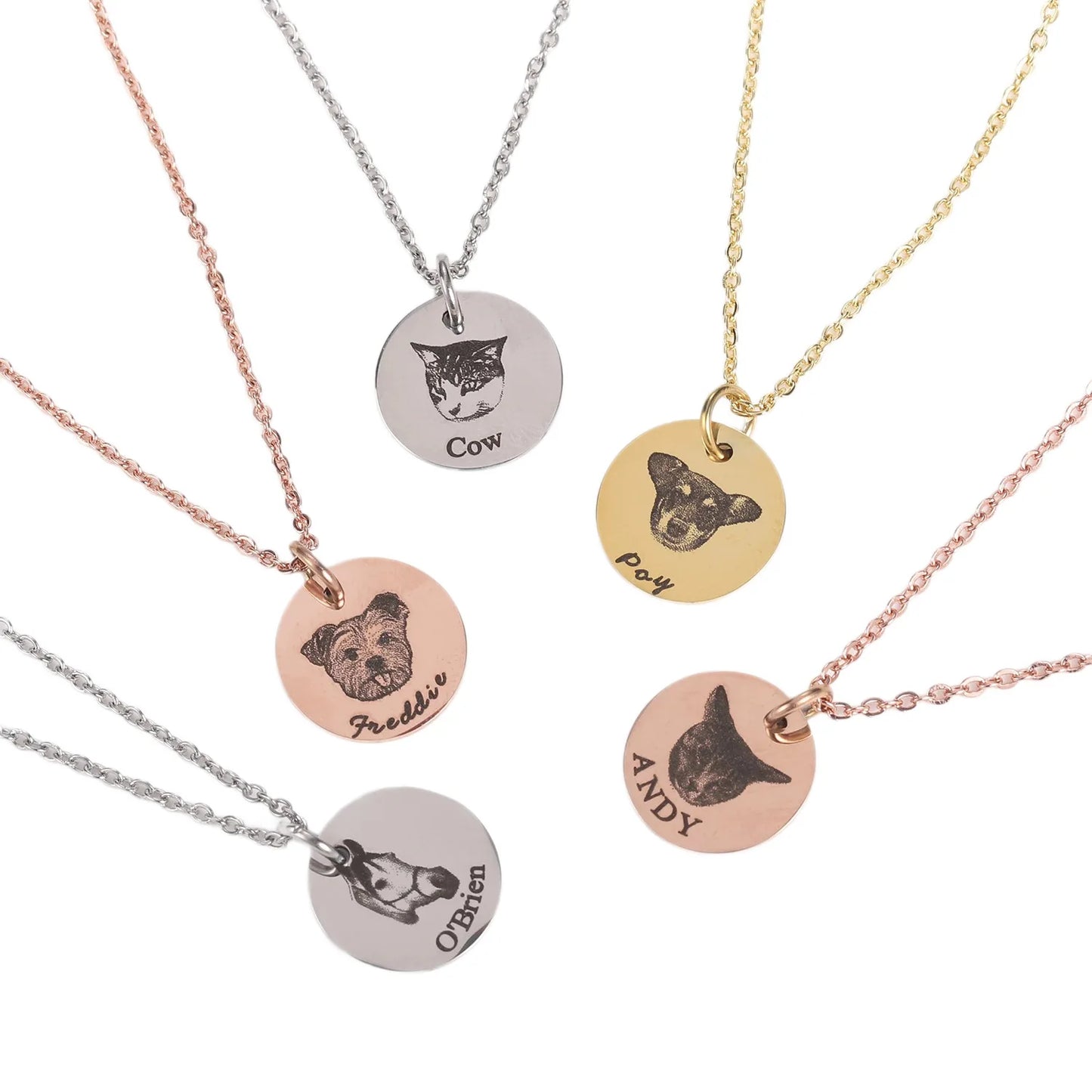 Personalized Pet Portrait Necklace — Custom Engraved Disc Pendant for Dog & Cat Lovers