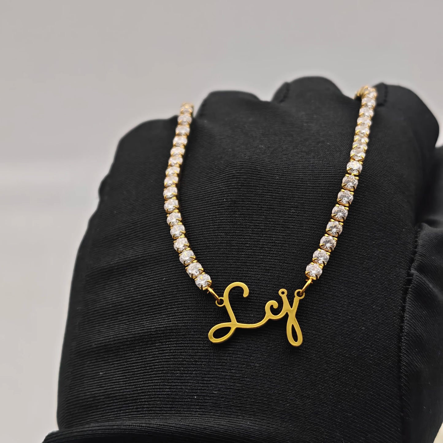 CE Certificate Custom Stainless Steel PVD Plated Signature Name Oval CZ Tennis Necklace Dropshipping Gift Women Jewelry
