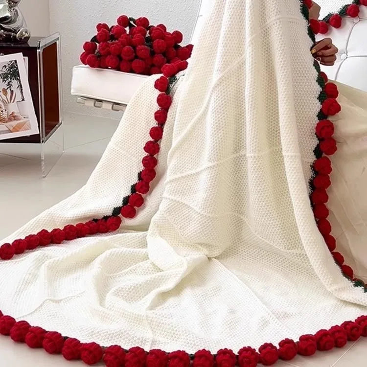 Rose Flower Bouquet Blanket — Handmade Knit Plush Throw