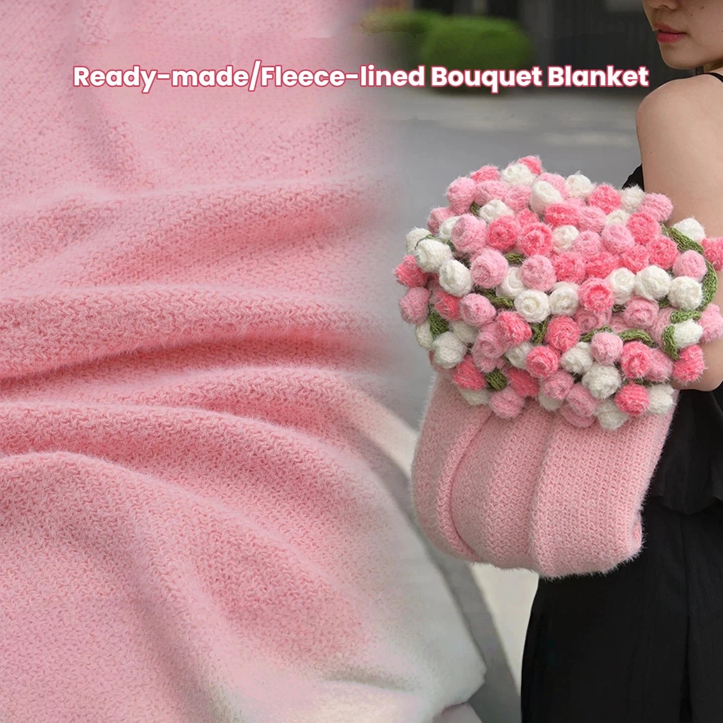 Rose Bouquet Blanket — Handmade Knit Plush Throw