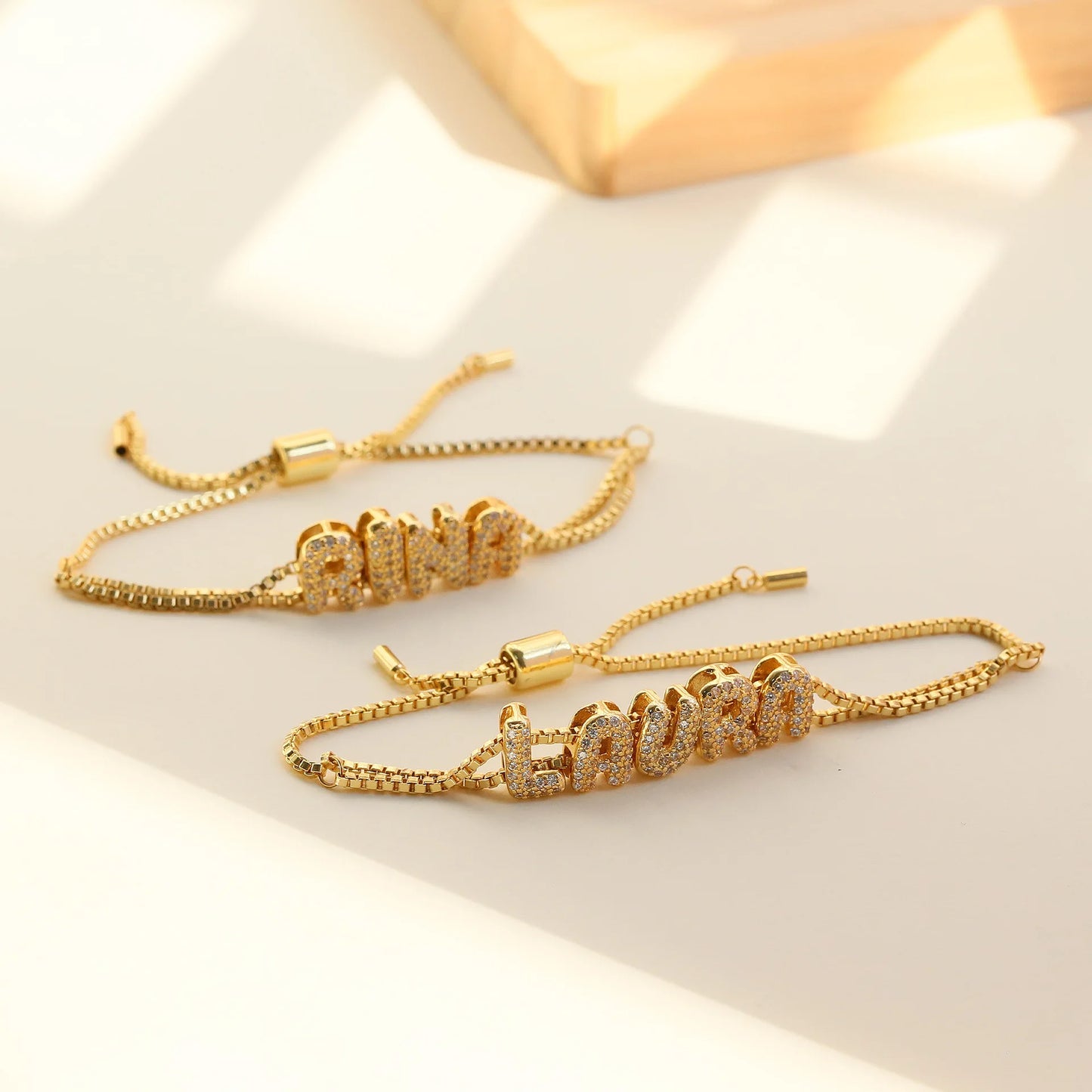 Personalized 18K Gold Plated Name Bracelet — Custom CZ Letter Slider Bracelet