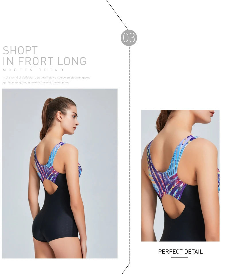 2022 Breathable Swimming Suit for Women Swimsuit Sports One Piece Bathing Suit Swimwear Women Padded Bodysuit with Boxer Shorts