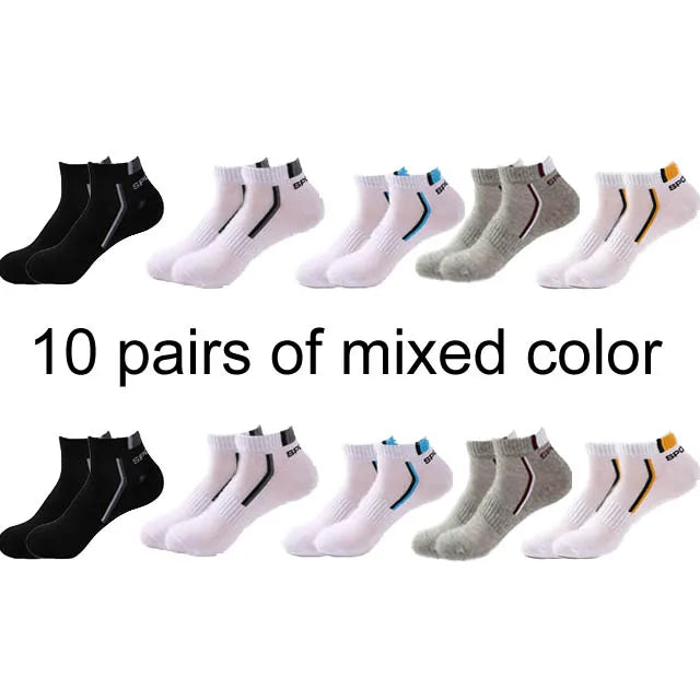 Men's Ankle Socks 10 Pairs — Breathable Cotton Athletic Low Cut Socks (Size 38–48)