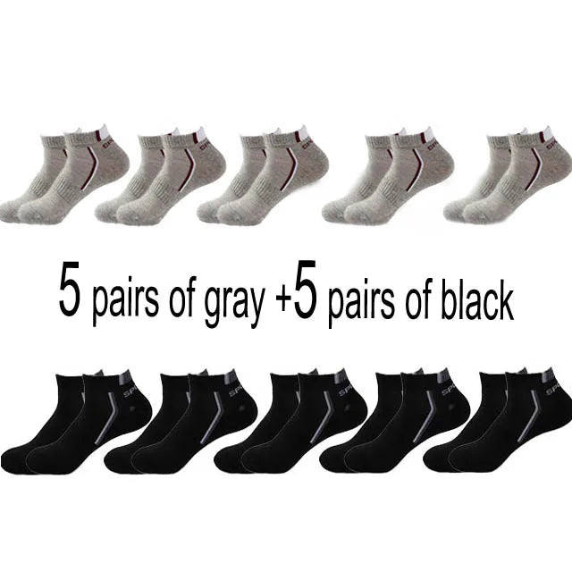 Men's Ankle Socks 10 Pairs — Breathable Cotton Athletic Low Cut Socks (Size 38–48)