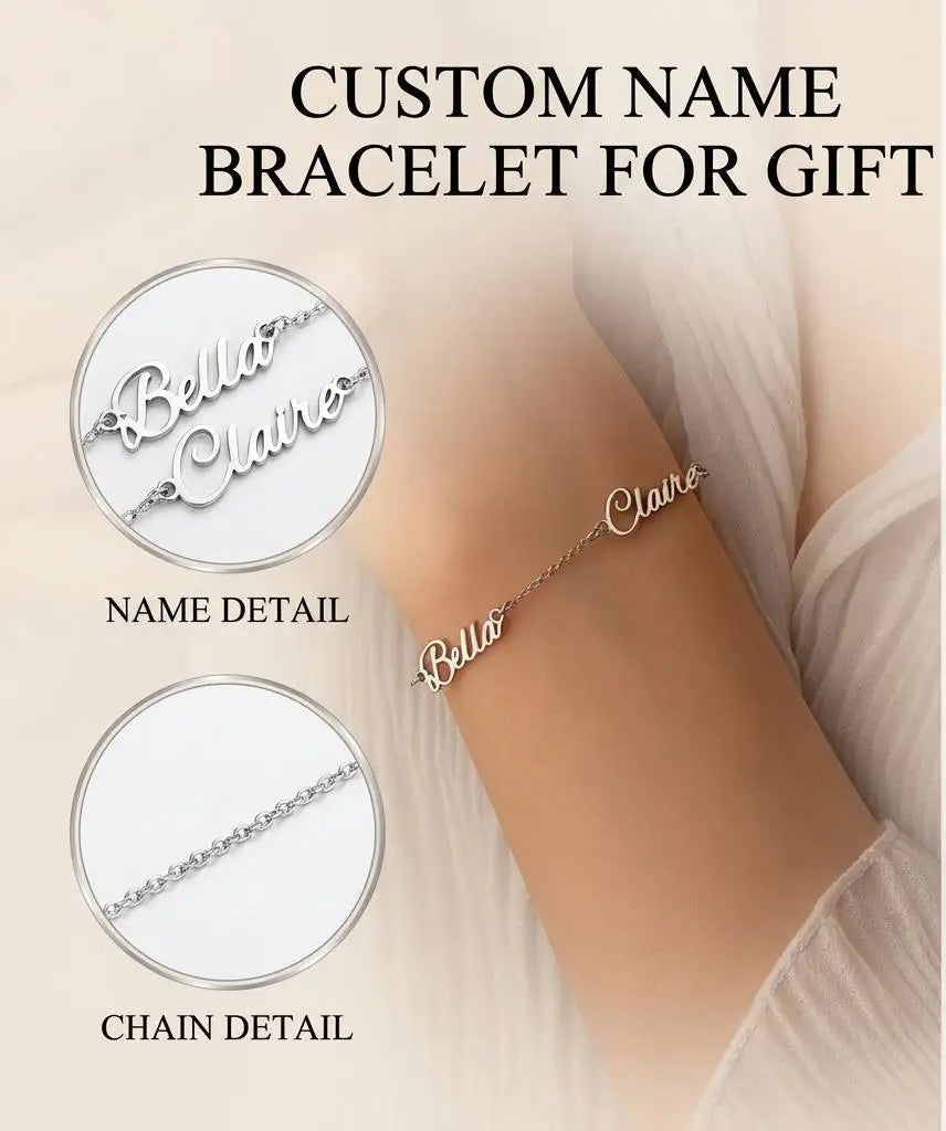 Personalized Custom Name Bracelet | Dainty Script Multi-Name 18K Gold Stainless Steel