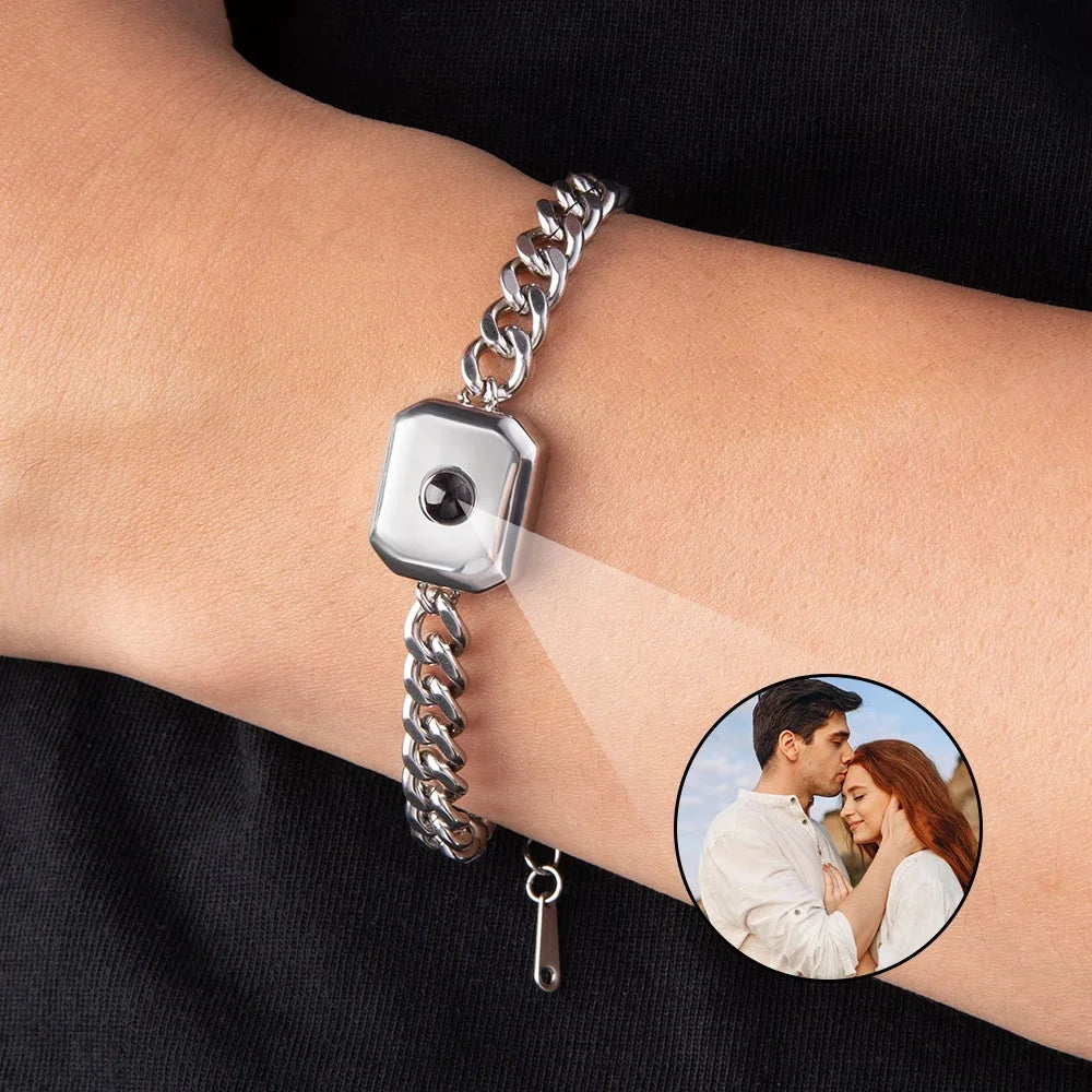 Personalized Custom Photo Projection Bracelet — CE Certified Stainless Steel Square Design