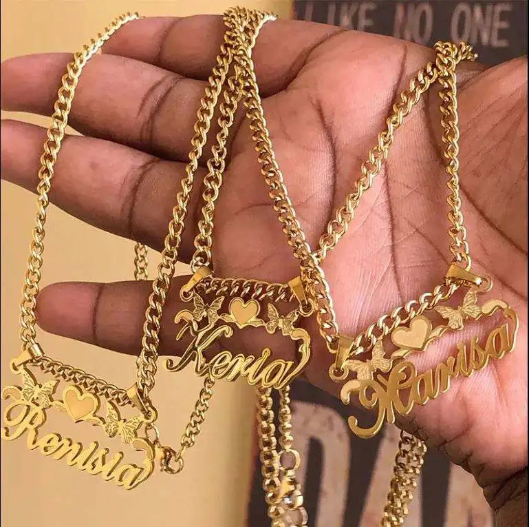 CE Certified Stainless Steel Personalized Customization Name 18K Gold-plated Pendant Necklace Women Party Gift Jewelry
