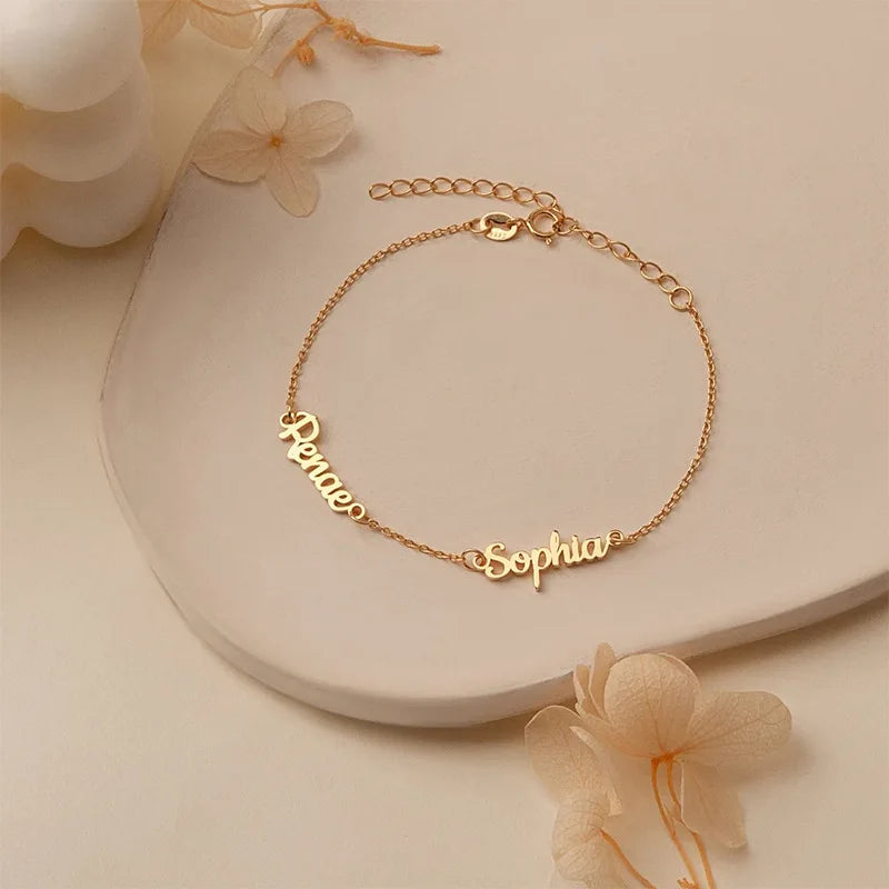 Personalized Custom Name Bracelet | Dainty Script Multi-Name 18K Gold Stainless Steel
