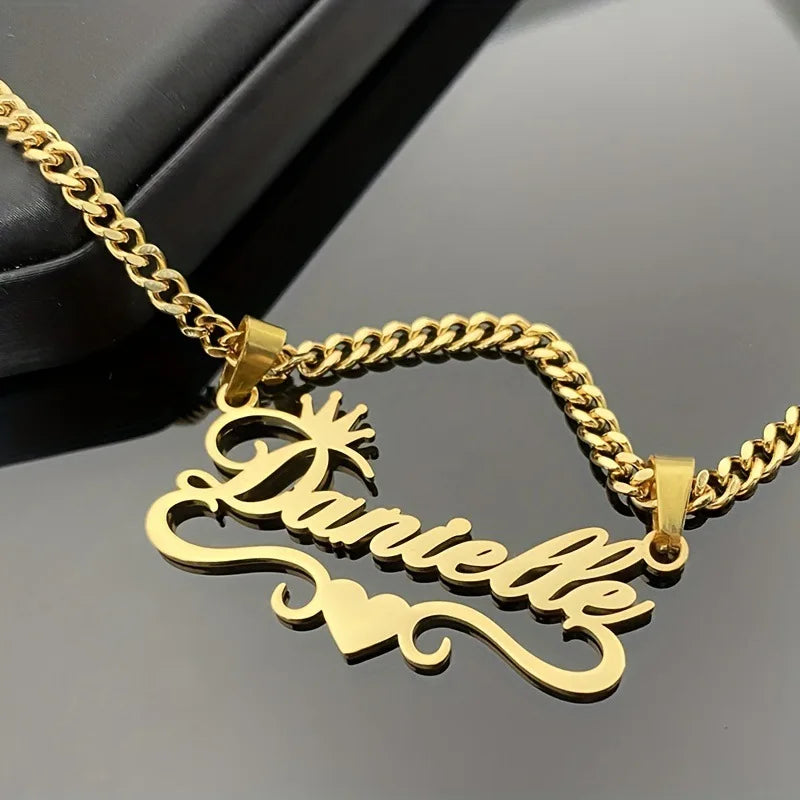 CE Certified Stainless Steel Personalized Customization Name 18K Gold-plated Pendant Necklace Women Party Gift Jewelry