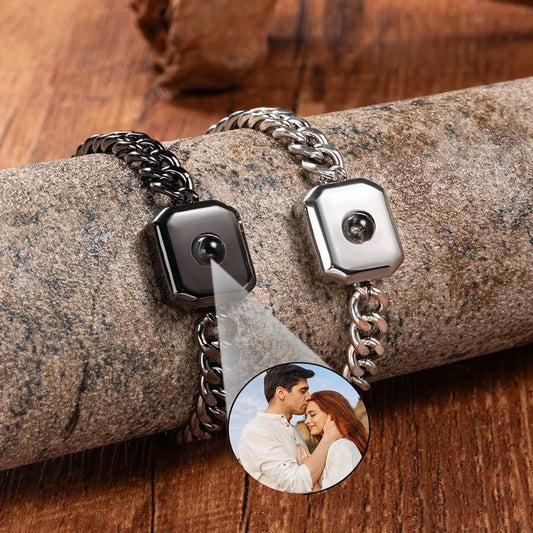 Personalized Custom Photo Projection Bracelet — CE Certified Stainless Steel Square Design